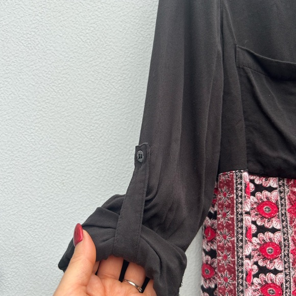 Free People Top XS Western Boho Button Front Red/black Welcome To The Jungle Top - Picture 8 of 12